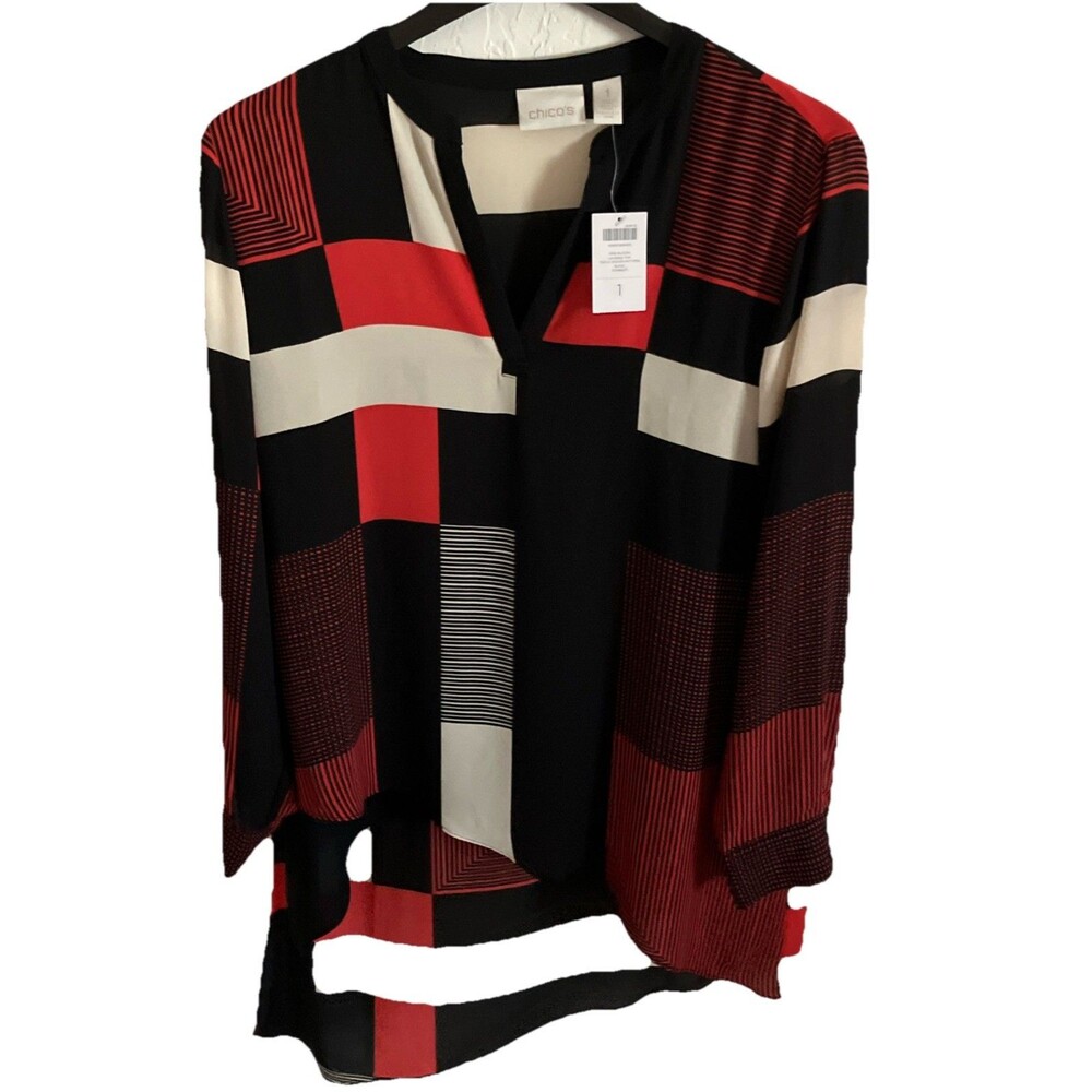 Chicos Top Tunic Size1 Asymmetrical Hem  NEW Multicolor Hi Low Layered Woven
